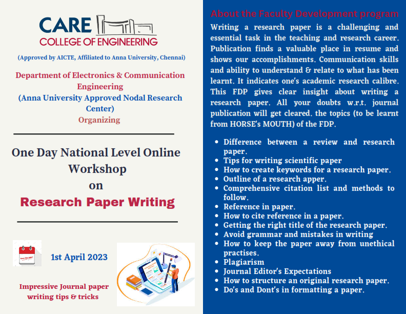 One Day National Level Online Workshop on Research Paper Writing 2023